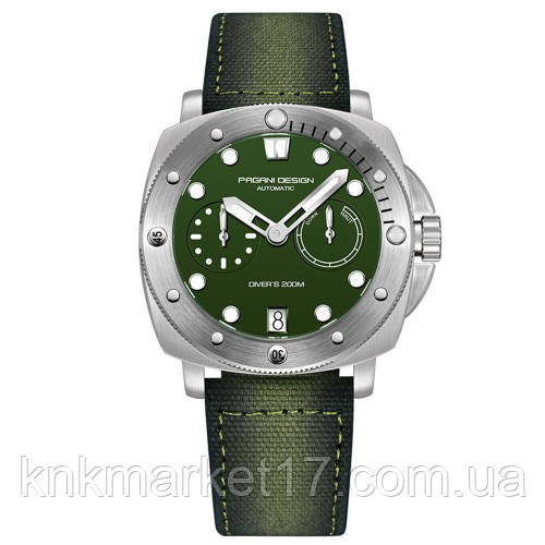 Механічний з автопідзаводом годинник для дайвінгу (20 АТМ) Pagani Design PD-1767 Silver-Green, фото 1