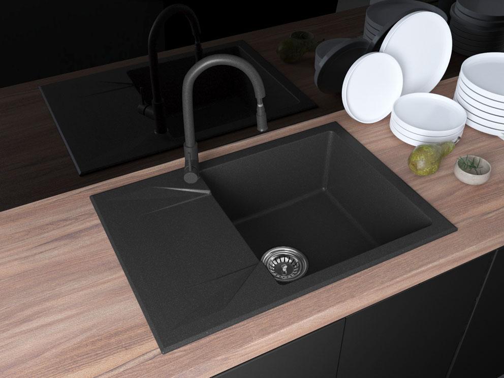 ГРАНІТНА МИЙКА ASKANIA «Sanita 60» ЧОРНИЙ, фото 1