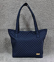 Стильная стеганая женская сумка плащевка темно-синяя