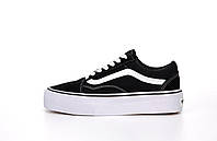 Женские кеды Vans Old Skool Black/White Platform (черно-белые) удобные повседневные спортивные кеды Y14382