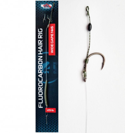 Готовий флюорокарбоновий повідець з м'яким волосом W4C FLUOROCARBON HAIR RIG, гачок WIDE GAPE №6