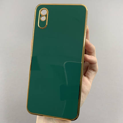 Чохол для Xiaomi Redmi 9A чохол із золотою окантовкою на телефон сяомі редмі 9а темно-зелений h7y, фото 1