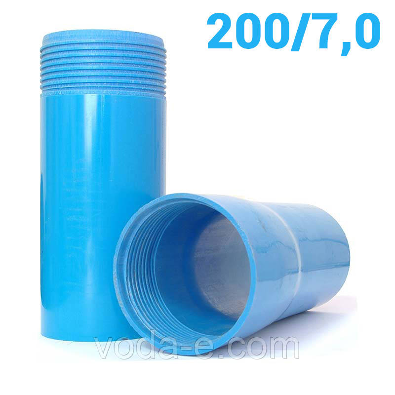 Труба для свердловин обсадна 200 * 7 нПВХ синя пластикова на різьбах раструбно різьбова по 3м та 5м