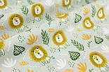 Бязь "Леви" в зеленому та гірчичному листі на брудно-м'ятному фоні № Е-3206, фото 3