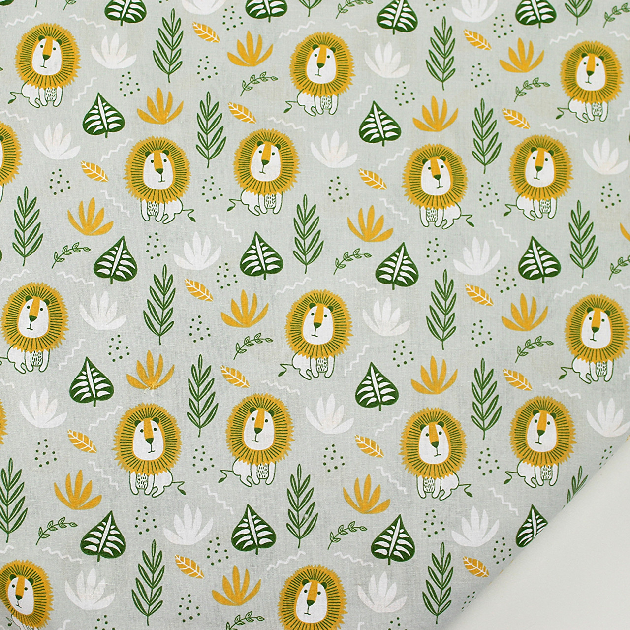 Бязь "Леви" в зеленому та гірчичному листі на брудно-м'ятному фоні № Е-3206, фото 1