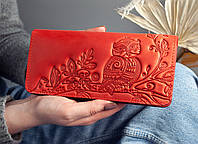 Красный кожаный кошелек с Совой | Женские кошельки ручной работы