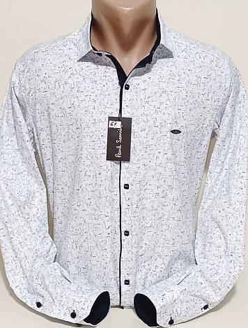 Чоловічі сорочки Paul Smith vd-0061 в прин біла приталена стрейч стильна, ошатна Туреччина з довгим рукавом, фото 1