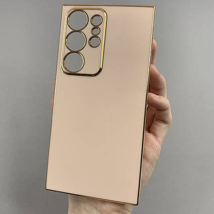 Чохол для Samsung Galaxy S24 Ultra чохол із золотою окантовкою на телефон самсунг с24 ультра пудровий h7y, фото 1