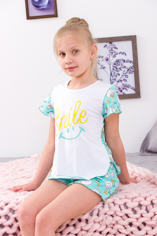 Літня Піжама для дівчинки "Smail", якісна фулікра,  футболка і шорти, від 110см до 134см