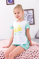 Летняя Пижама для девочки "Smail", качественная фуликра, футболка и шорты, кулир, от 110см до 134см