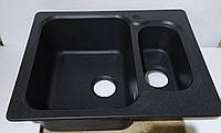 Двухчашевая мойка для кухни гранит с сифоном 61,5*50 см AquaComposit Rodos mini Цвет 08 Черный