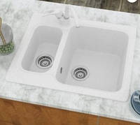 Двухчашевая мойка для кухни гранит с сифоном 61,5*50 см AquaComposit Rodos mini Цвет 01 Белый