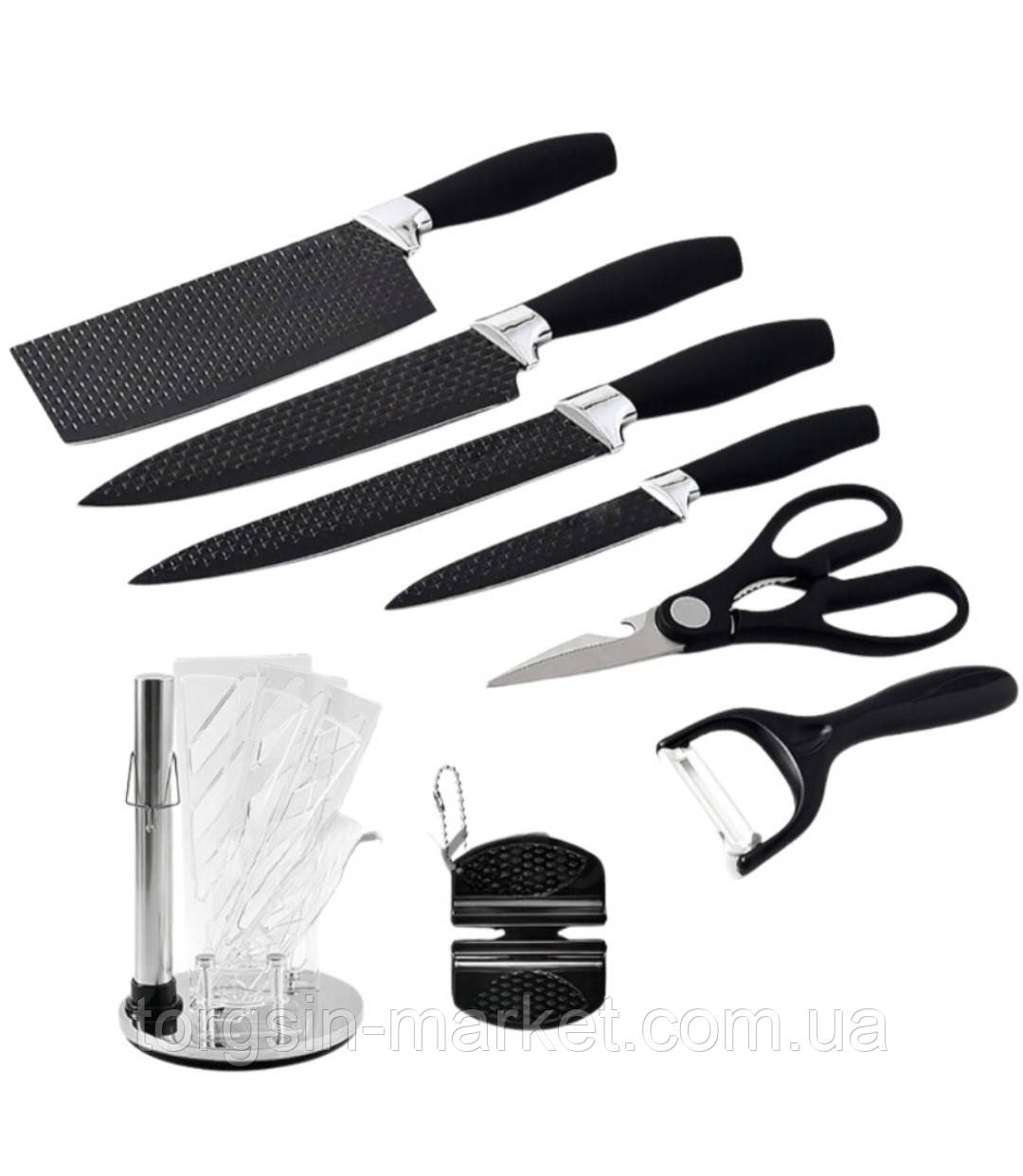 Набор ножей на подставке из 8 предметов: 4 ножа, ножницы и овощечистка,TG - фото 4 - id-p2109881997