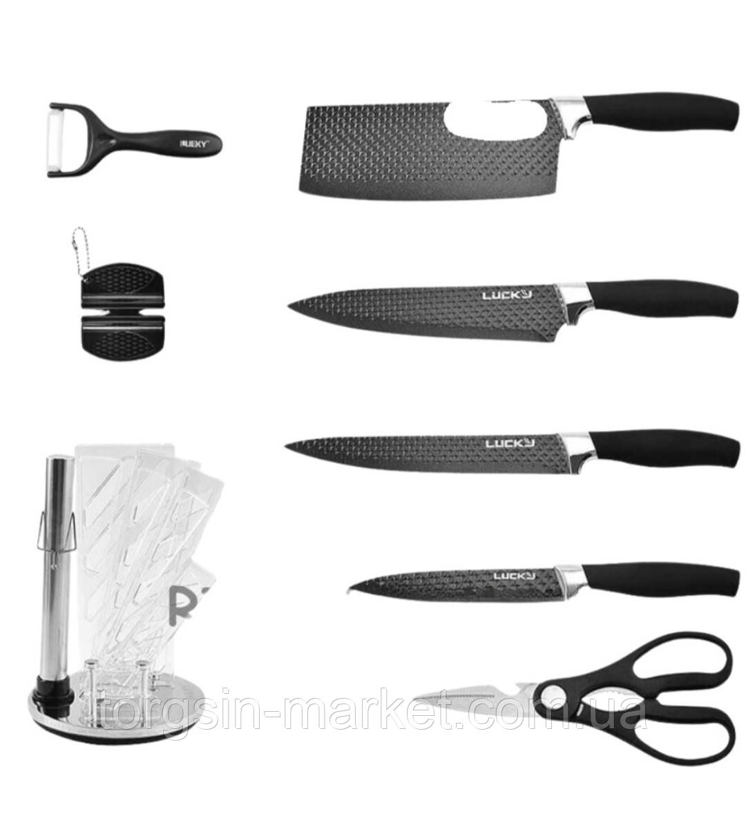 Набор ножей на подставке из 8 предметов: 4 ножа, ножницы и овощечистка,TG - фото 5 - id-p2109881997