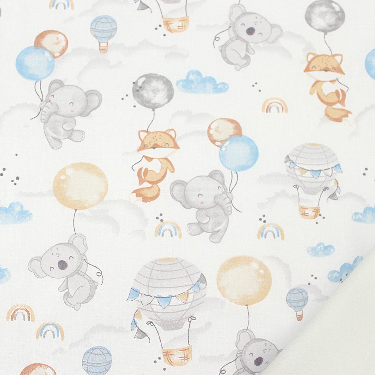 Бязь " Звірята на кулях" слоники, коали, лисички у хмарках № Е-3210, фото 1