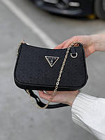 Женская сумка Guess Mini Bag Black V2 (Черная) Сумка багет Гесс Мини эко кожа 1 отделение на ремешке и цепочке