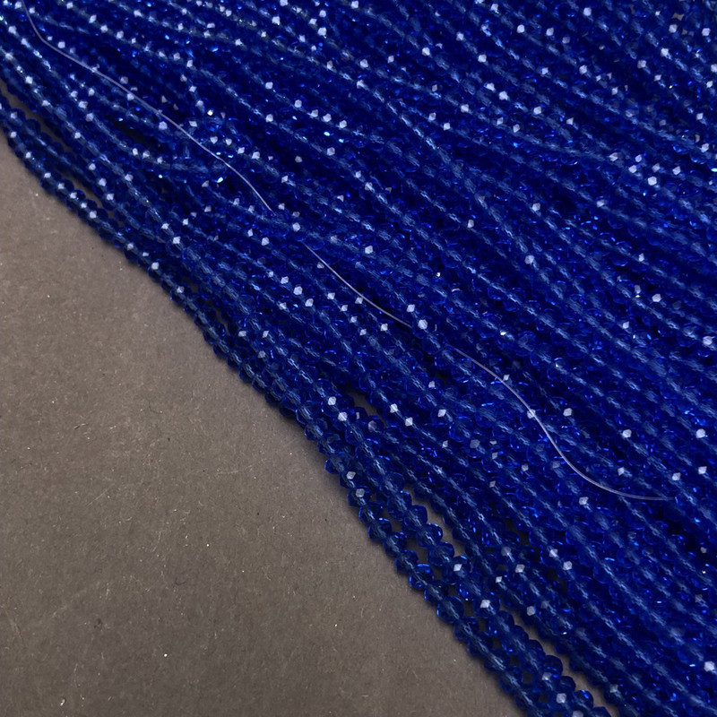 Намистини Чеський Кришталь на волосіні синє прозоре гранований рондель d-3х2,5мм + - L-36-38см + - купить