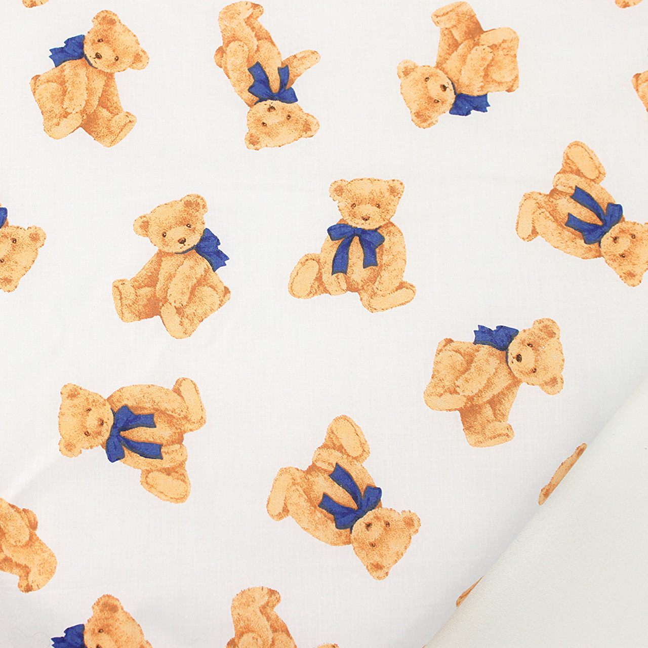 Бязь "Ведмедики" з синім бантом на білому тлі № Е-3209, фото 1