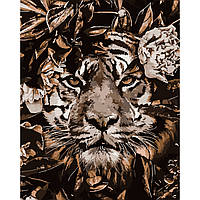 Картина по номерам Strateg ПРЕМИУМ Тигр в листьях с лаком размером 40х50 см (SY6710)