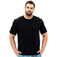 Мужская черная футболка базовая Однотонная футболка хлопок черного цвета повседневная S-XXXL