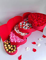 Унікальний подарунок на День народження, пʼятиярусний бокс на 8 березня з солодощами та розами для коханої.