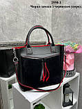 Чорна з червоним усередені - натуральна замша - стильна сумка формату А4 на одне відділення з великою кишенею спереду (2550-1), фото 2