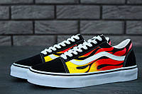 Женские кеды Vans Old Skool Flame (черно-желтые с красным) модные удобные повседневные спортивные кеды Y11440