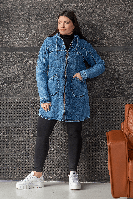 Джинсова жіноча куртка довга з капюшоном ВД-9 великих розмірів 52-58 розміри 56