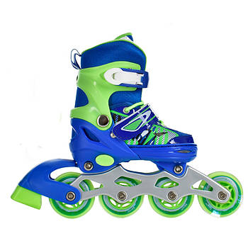 Дитячі розсувні ролики на 4 колесах бакля зі шнурівкою та підсвічуванням розмір 27-30 Profi A4143-XS-BL Синій