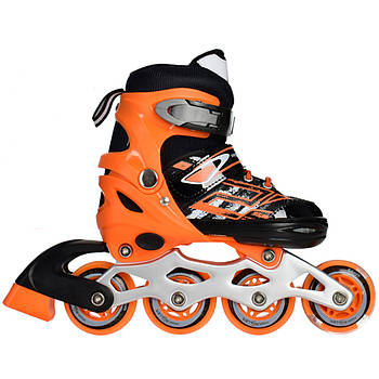 Дитячі розсувні ролики на 4 колесах з підсвічуванням бакля та шнурівкою розмір 27-30 Profi A4144-XS-OR Помаранчевий