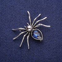 Брошка Павук з кристалом і перлиною (іміт.), сріблястий метал 36х46мм