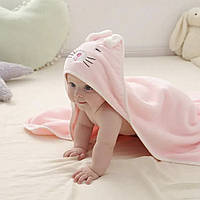 Рушник з капюшоном дитячий махровий Рожевий котик Рожевий