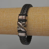 Браслет чоловічий із металевими вставками L-21 см s-16 мм екошкіра чорна купити біжутерію дешевооптом в інтернеті