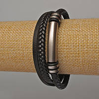 Браслет чоловічий з металевими вставками L-21см s-17мм екошкіра чорна купити біжутерію оптом в інтернеті
