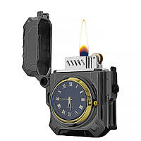 Бензиновая Зажигалка + Часы В Коробке "Lighter With Clock Gray"