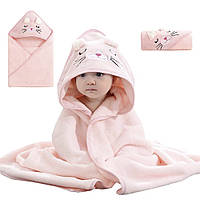 Полотенце с капюшоном детское махровое Розовый котик Розовый