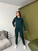 Повседневный женский костюм, кофта рукав реглан, брюки с однотонными лампасами по бокам на манжетах 46/48, Смарагд