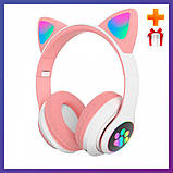 Навушники дитячі бездротові з котячими вушками Котики STN-28 Bluetooth-навушники Рожевий колір, фото 3