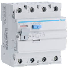 Пристрій захисного відключення (ПЗВ) 4P 40A 30mA  тип AC, Диференціальне реле, HAGER, (CD441J)