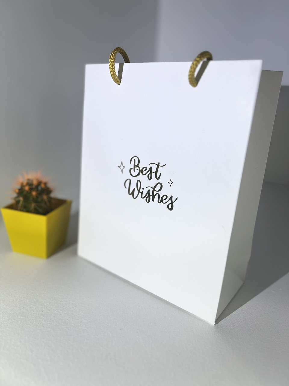 Подарунковий пакет білий "Best wishes" із золотим тисненням (24х20х9см) 1шт.