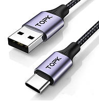 Кабель живлення USB - Type-C TOPK AN10  20W для заряджання та передачі даних 100 см