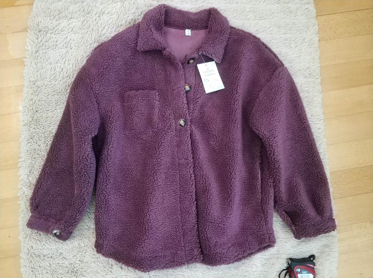 Шерпа меховая рубашка куртка пыльно-фиолетовая оверсайз - фото 4 - id-p2110040195