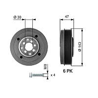 Шкив коленвала VW T5 1.9 TDI 03-09 (143x30) 6PK (AXC/AXB)