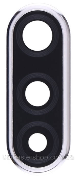 Скло камери Huawei P30 Lite 24MP з рамкою сріблястого кольору Pearl White, фото 1
