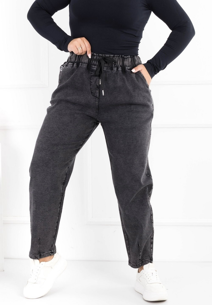 Модные стрейчевые джинсы МОМ на резинке большие размеры 48-58 графитовые 56 - фото 1 - id-p2110067786