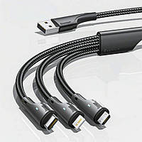 Кабель живлення 3в1 USB - Type-C, Lightning, Micro USB  Essager 100W для заряджання та передачі даних 100 см