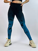 Тор! Женские леггинсы для фитнеса спортивные Gradient Marble Push Up SML синий PRO_650