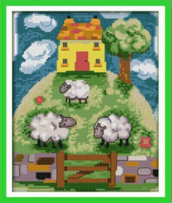 Набір для вишивання за нанесеною на канву схемою "Fantasy pasture". AIDA 14CT printed 22*29 см