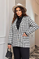 Стильный пиджак на подкладке, пиджак с накладными карманами батал, модный женский пиджак батальный