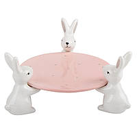 Подставка "Белые кролики", розовая, 18 см